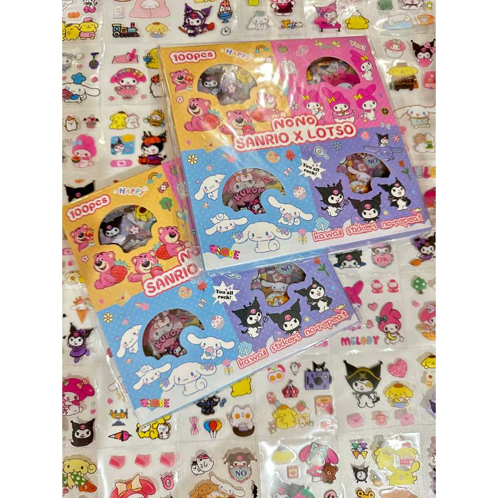 

Stiker Sanrio x Lotso 100 Lembar per Box Kartun Lucu Anti Air Cocok untuk Anak