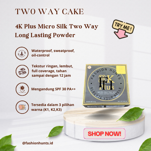 Bedak Two Way Cake 4K Plus Micro Silk Two Way Long Lasting Powder 15g NEW PACKAGING
