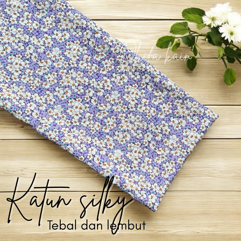 kain katun silky motif bunga kecil / kain gamis katun motif
