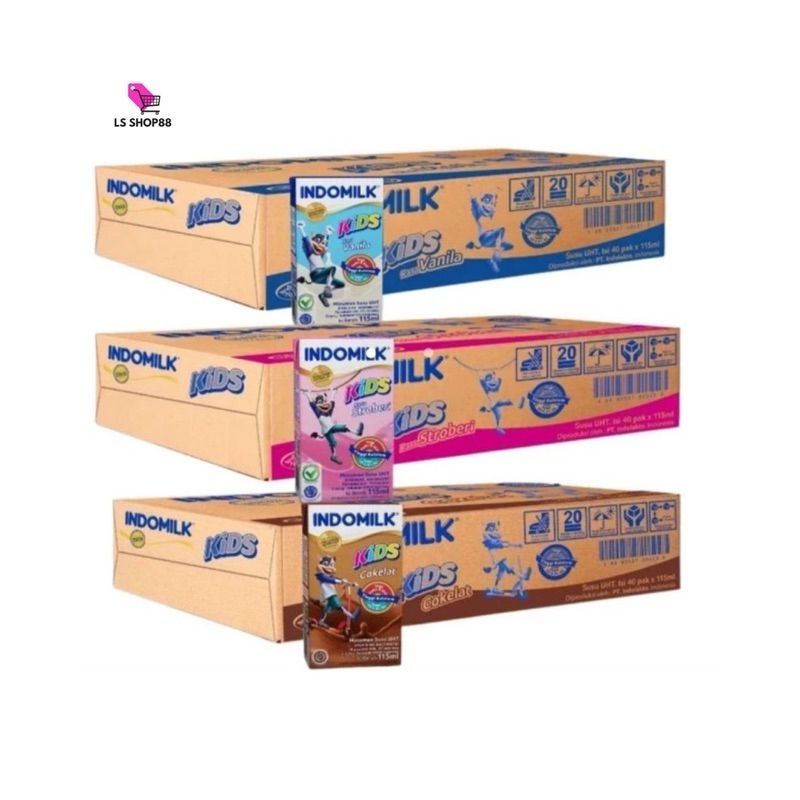 

1 DUS SUSU UHT INDOMILK KIDS RASA VANILLA | COKELAT | STROBERI NETTO 40 PCS X 115 ML