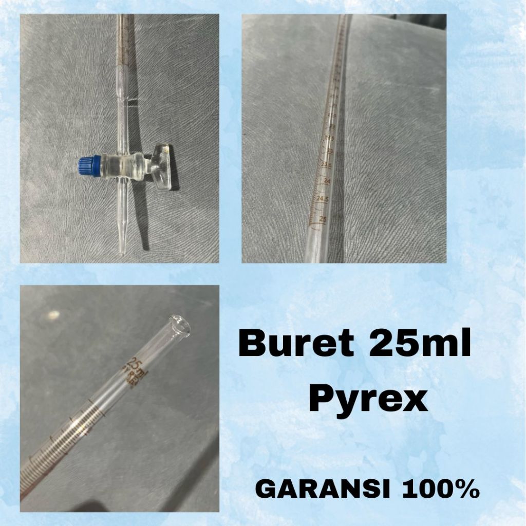 Vialabware Buret Pyrex 25ml Keran kaca - Alat laboratorium | Alat Kompresi motor | Buret kompresi