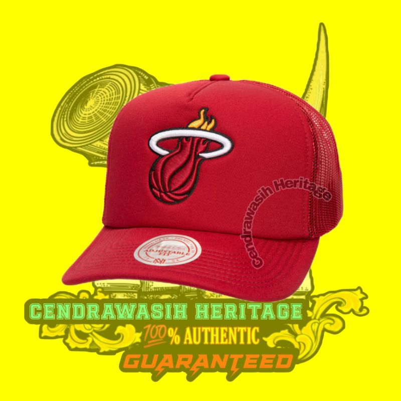 Mitchell And Ness Miami Heat Evergreen Trucker Snapback Hat 100% Authentic