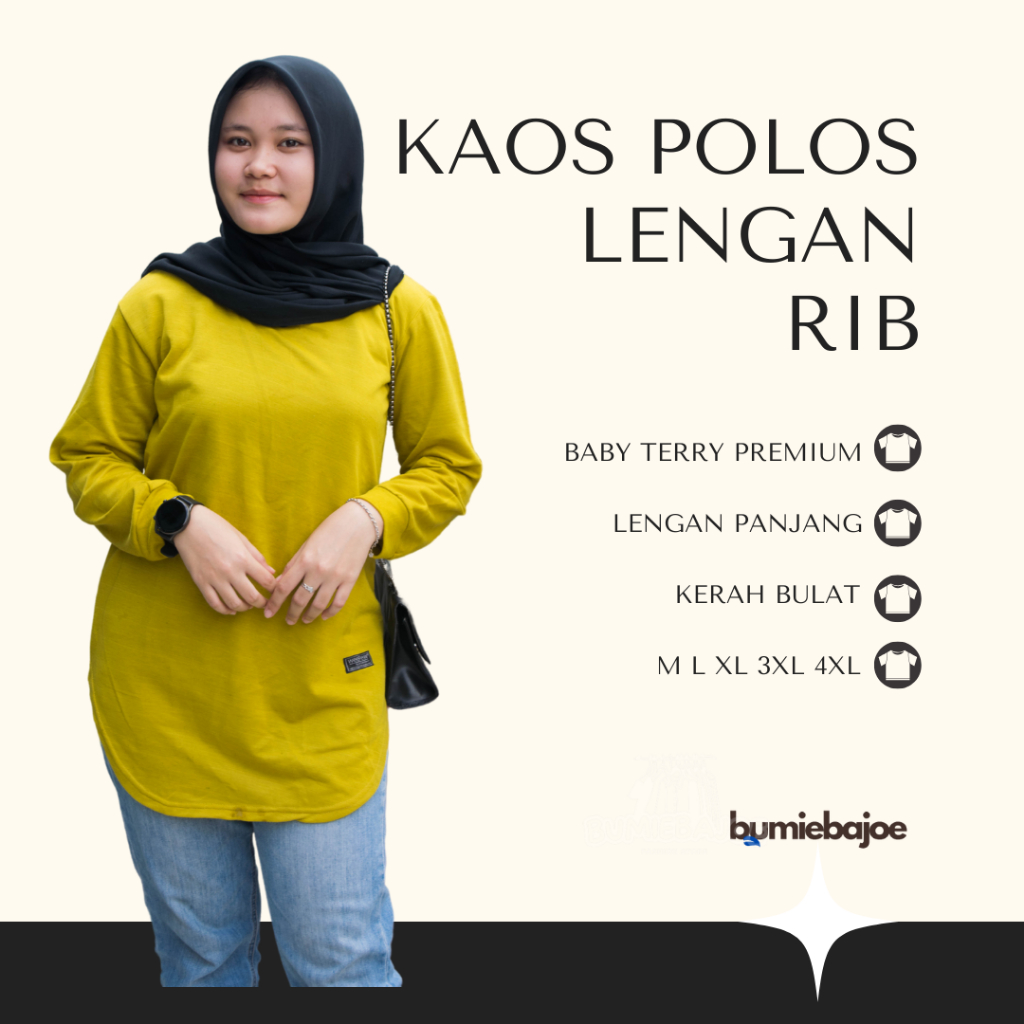Kaos RIB  Lengan Panjang | Bawahan Oval | Basic TOP | Pakaian Perempuan Wanita Polos | bumiebajooe