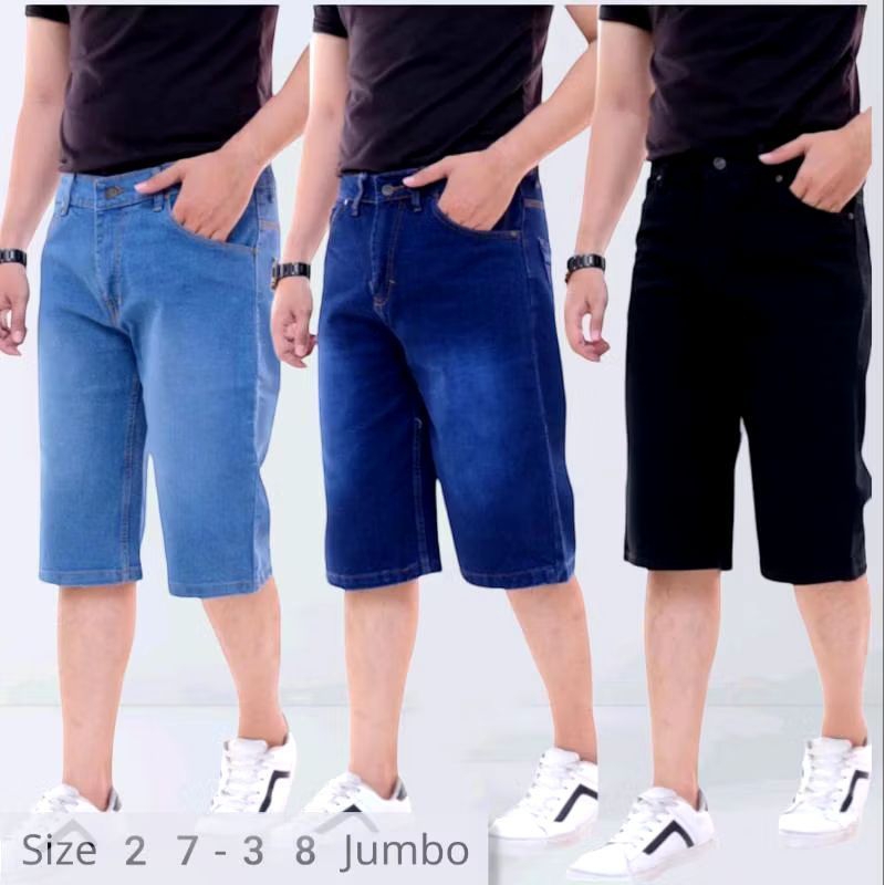 Celana Pendek Jeans Pria/ Celana Pendek Melar/ Celana Pendek Bawah Lutut/ Celana Denim Distro Murah