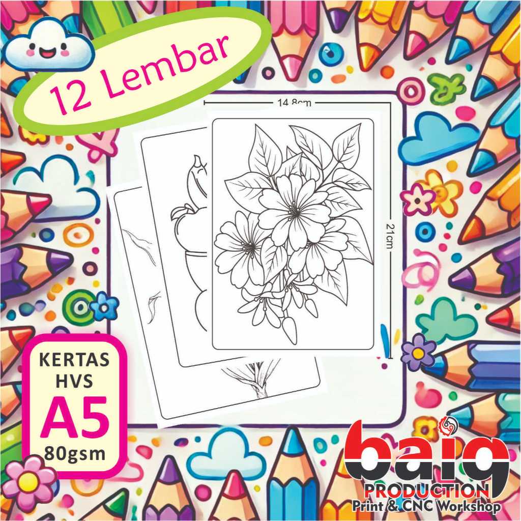 

Kertas Mewarnai Anak - Seri Tumbuhan | isi 12 Lembar Ukuran A5 | Baiq Pro