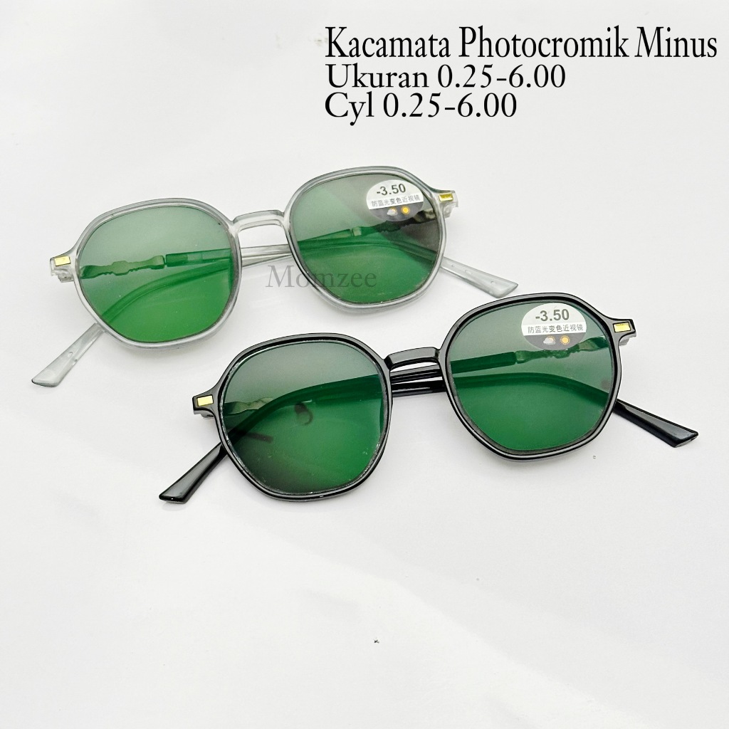 Kacamata Frame Cateye Exsagonal Minus Photocromik Optik Wanita Pria Eyewear 0.25-6.00