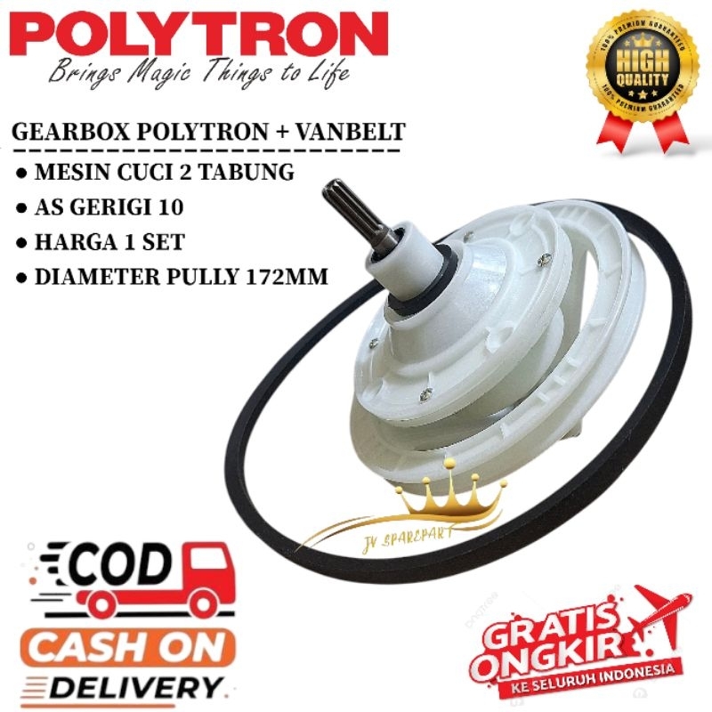Set Gearbox Polytron + Vanbelt Mesin Cuci Polytron PWM 7567 2 Tabung