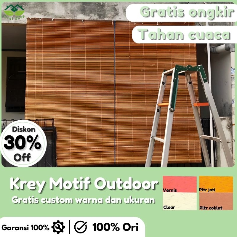 Tirai Krey Bambu Sawit Gulung Minimalis Ukuran 130cm × 200cm