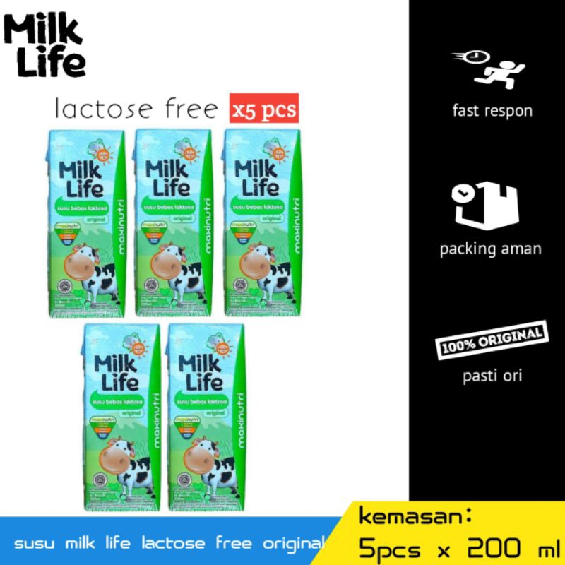 

paket hemat susu milk life lactose free / bebas lactosa (5pcs x 200ml)