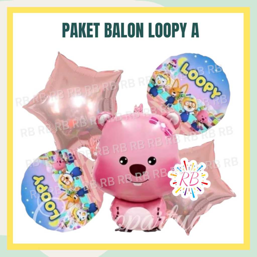 Paket Balon LOOPY PORORO A / Dekorasi Ulang Tahun Balon Pororo Loopy