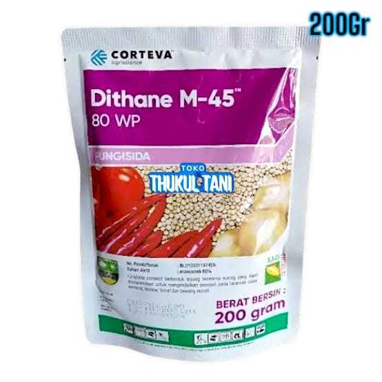 Dithane M45 200Gram Fungisida Mancozeb 80WP Corteva Racun Kontak Mankozeb Obat Pembasmi Bercak Daun