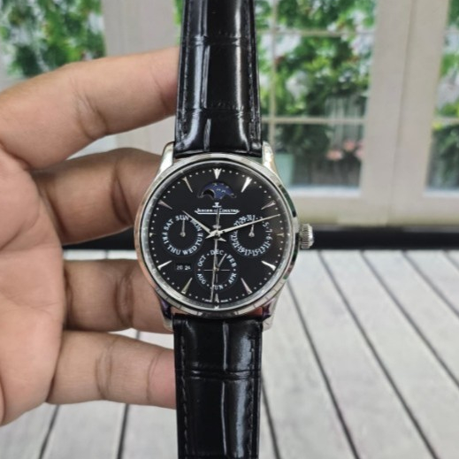 JAM TANGAN JLC CALENDAR FULL BLACK SWISS AUTOMATIC 39MM BLACK LEATHER STRAP