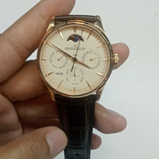 JAM TANGAN JLC ROSE GOLD BROWN LEATHER STRAAP SWISS AUTOMATIC