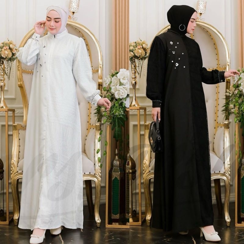 GIZA DRESS BY ARSY HIJAB ORIGINAL GAMIS UMROH GAMIS PAYET HITAM PUTIH