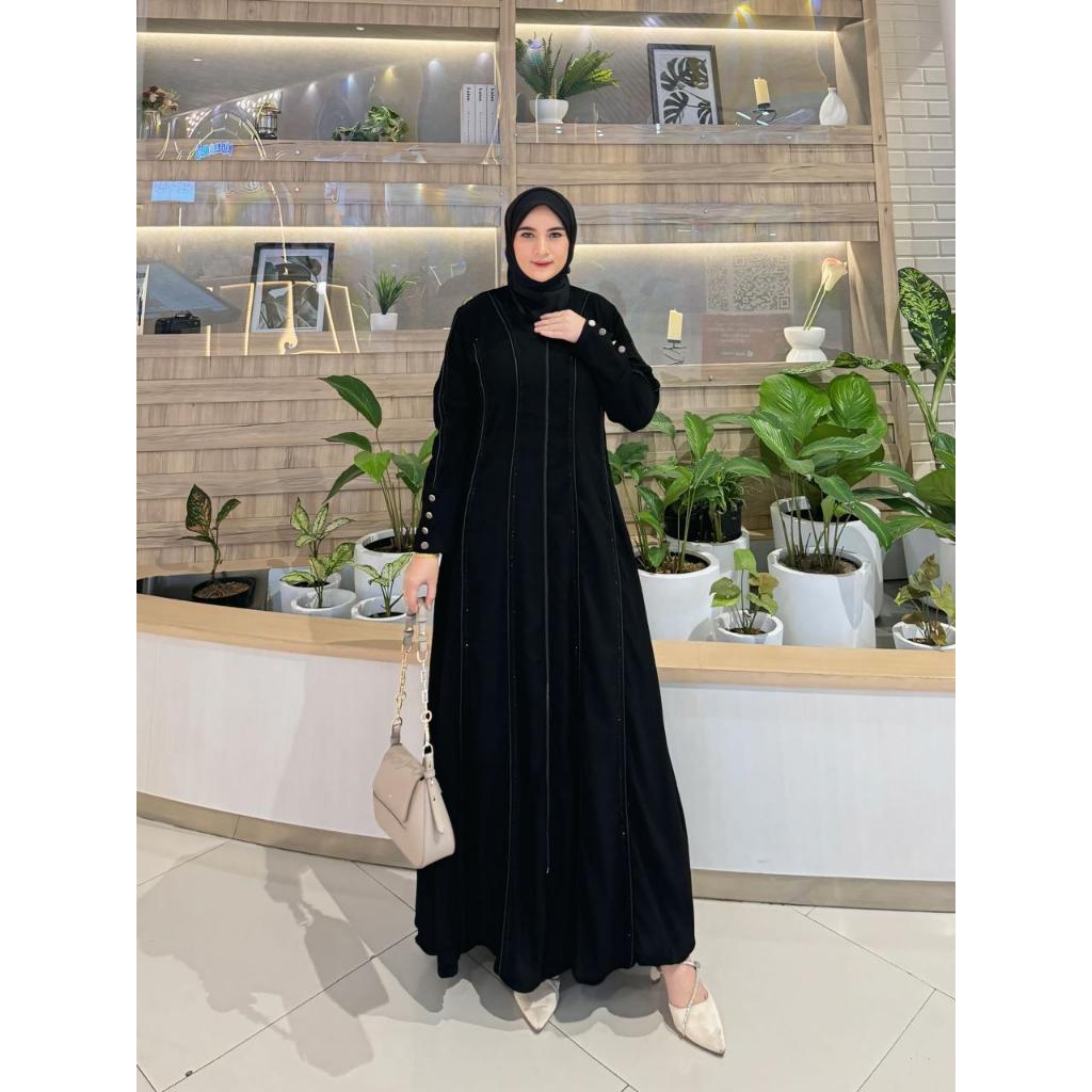 New Gamis abaya Turkey Reyna Busui  Hitam Polos Bahan Wolfis Model Elegan Dan Mewah