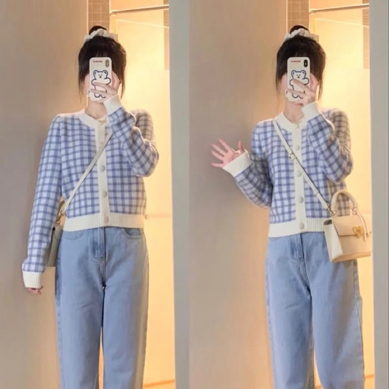 CARDIGAN RAJUT MOTIF KOTAK - KNIT RAJUT KOTAK