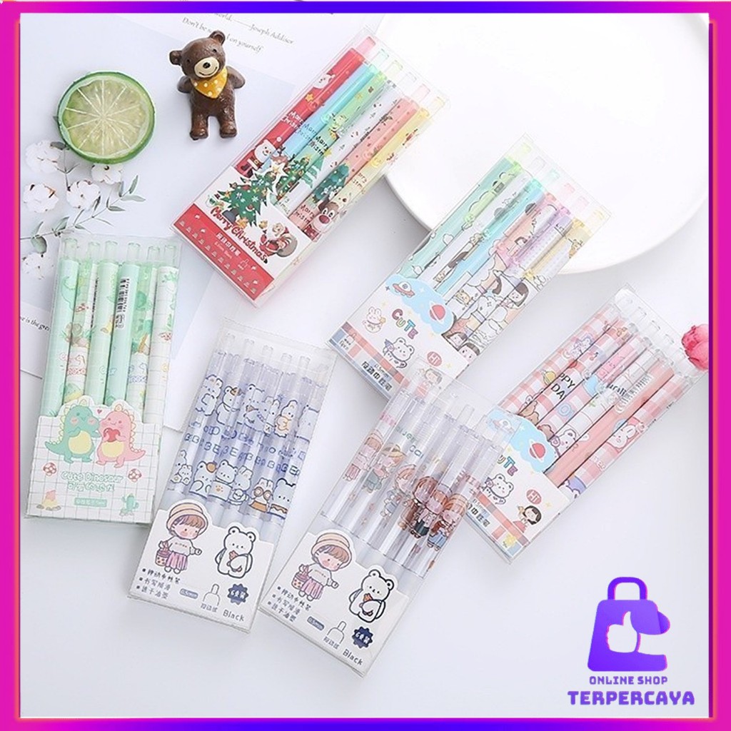 

OST Pulpen Gel 0.5mm 6Pcs Pen Bolpoin Tinta Gel Cair Model Cetekan Isi 6 Pcs Pena Aesthetic