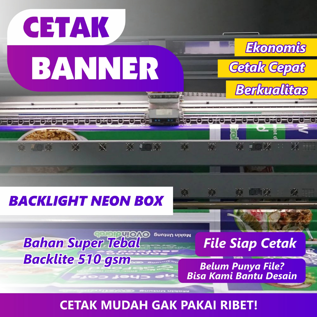Cetak Banner Spanduk Baliho Outdoor (Super Tebal) Bahan Backlite 510 gsm Neon Box Papan Nama