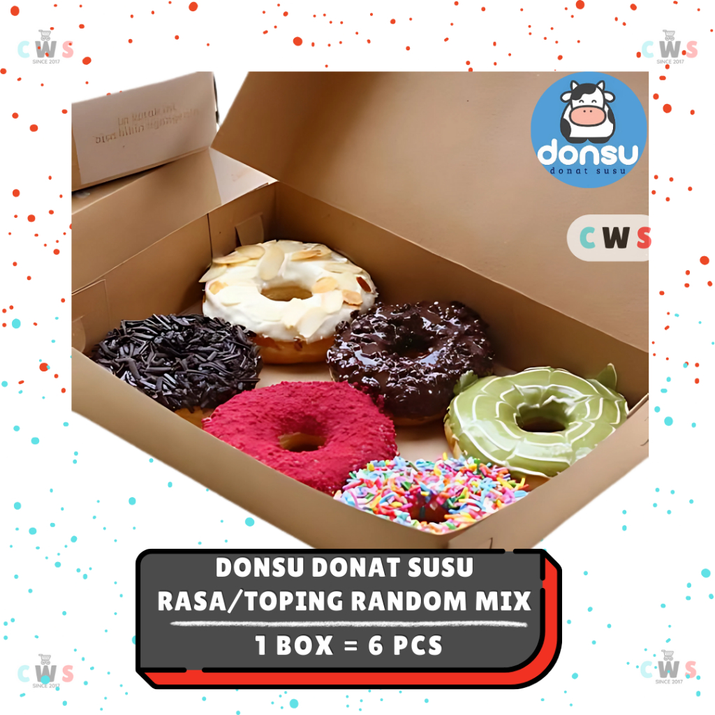 

DONSU Donat Susu Mewah Toping Berlimpah Enak Rasa Random Mix - 1 Box / 6 Pcs