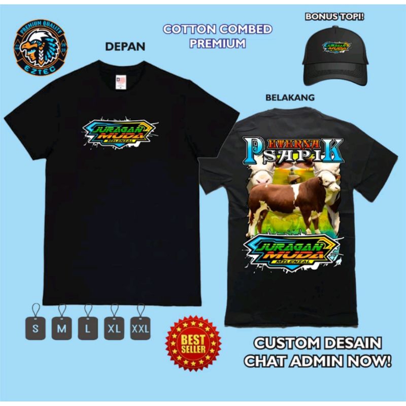 Kaos Sapi Juragan Muda Milenial Bonus Topi//Kaos Peternak Sapi
