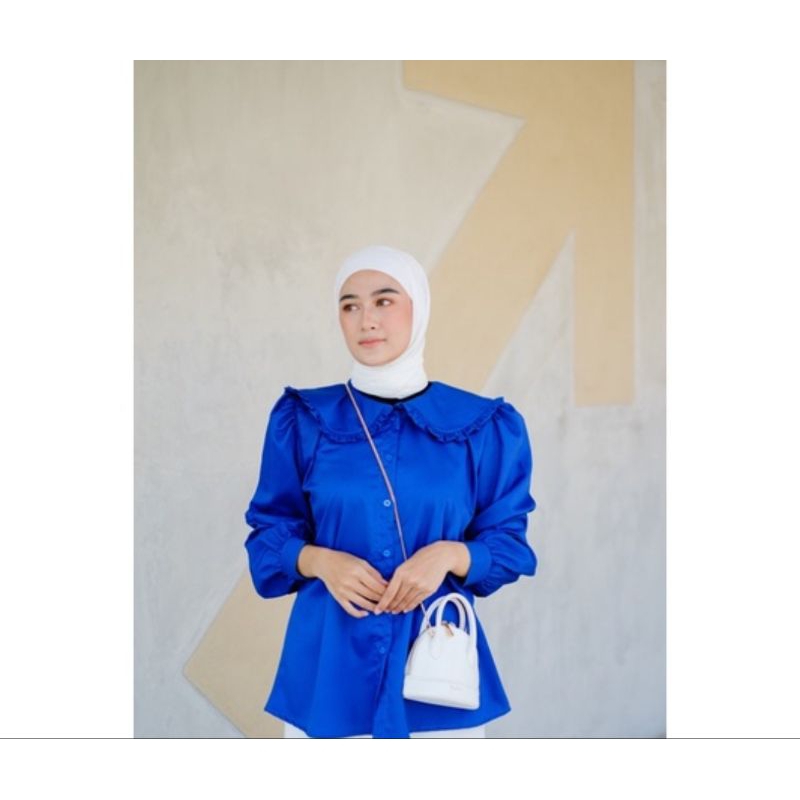 BLOUSE KERAH RUFFLE DADA - ROYAL BLUE
