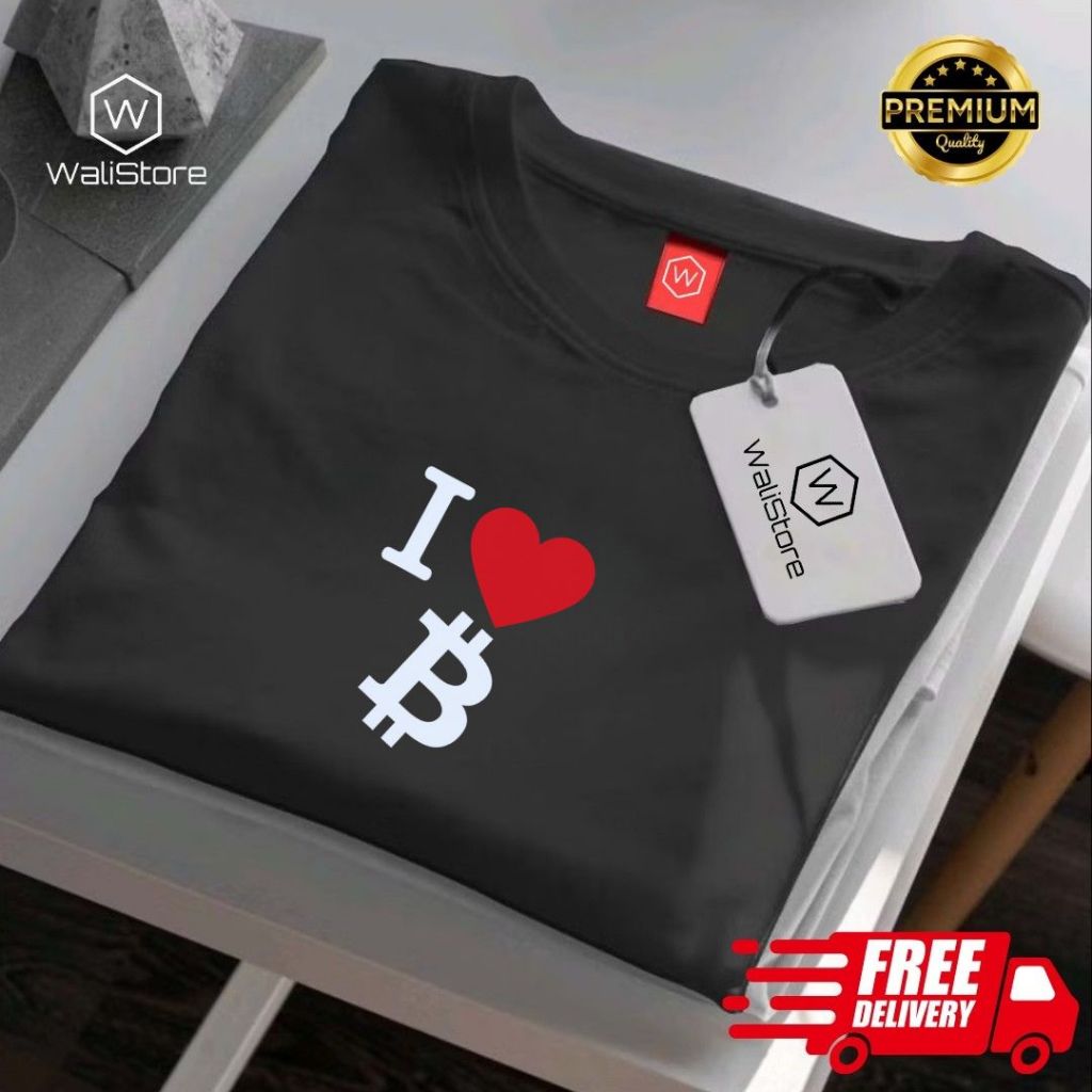Baju Kaos Atasan Wanita Pria i Love Bitcoin Tshirt Katun Lengan Pendek Branded Premium Import Distro