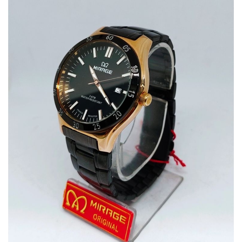 JAM TANGAN PRIA MIRAGE 8567BRP-M MODEL KOTAK SEGI EMPAT [BAHAN TALI SETAINLESS 100% ANTI KARAT DAN T