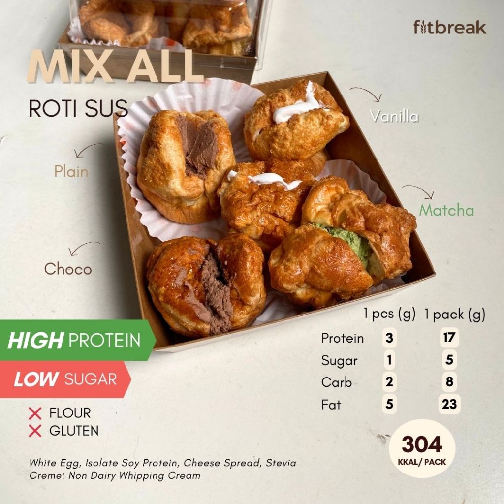 

Roti Sus Roti Putih Telur Tanpa Tepung, Rendah Gula, Bebas Gluten, Tinggi Protein isi 5pcs / Roti Sehat