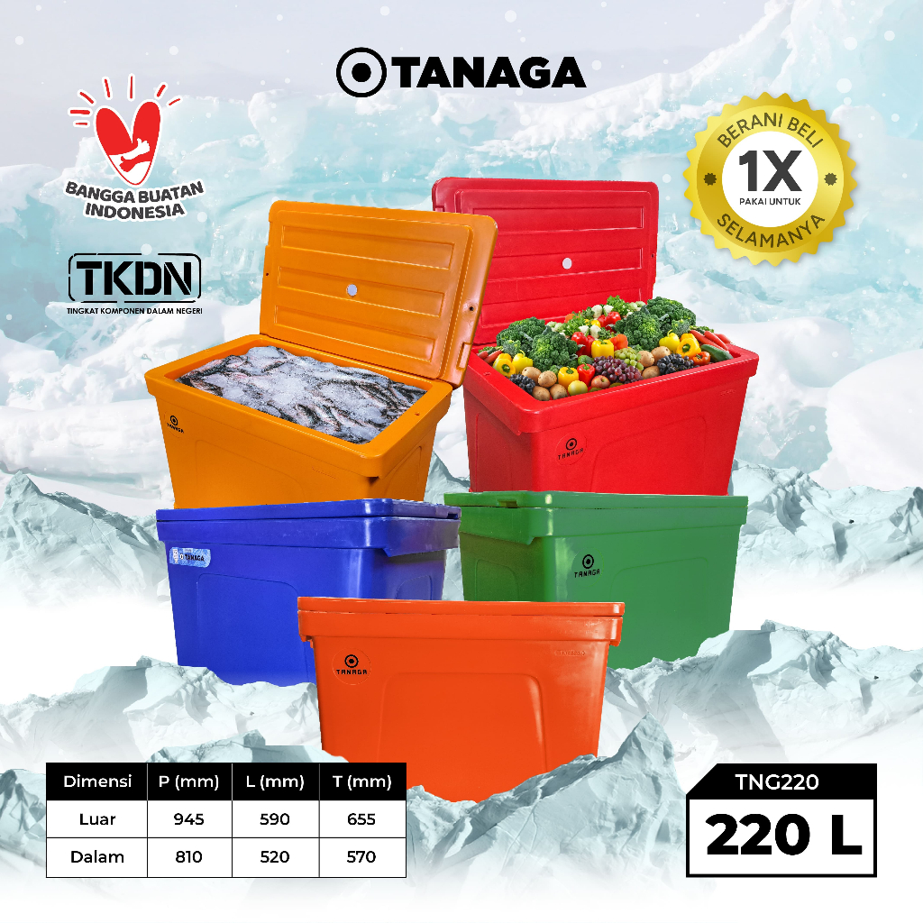TANAGA Cool Box Cooler Box es ikan ice box cooler kotak container es tahan lama pendingin 220 Liter