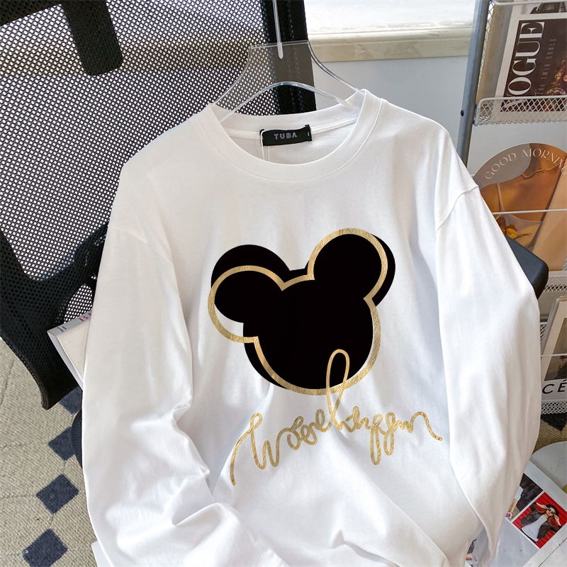 SEZO Kaos Lengan Panjang Wanita Kekinian Korean Style Lengan Panjang Mickey Mouse Print Baju Atasan 