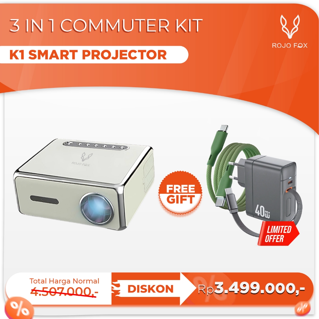ROJO FOX Proyektor Android 4K Full HD YP530 Infocus LED Smart Proyektor Auto Focus Bluetooth 5.0 TV 
