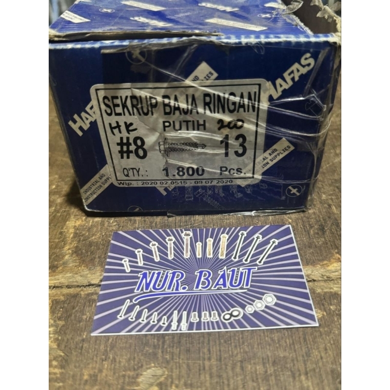 (Harga Per Pcs) #8x13 HAFAS Sekrup Baja Ringan Putih