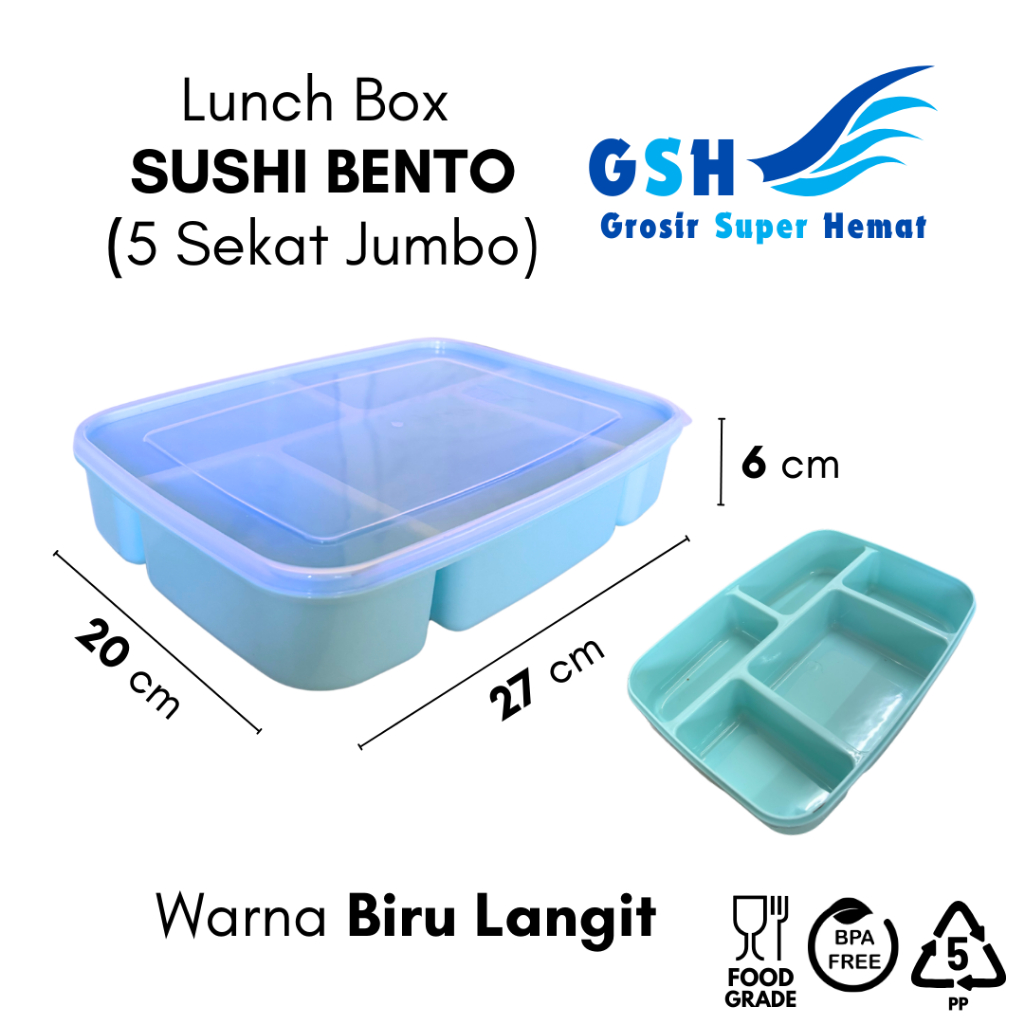 GSH - Lunch Box Sushi Bento 5 Sekat High Way Tempat Makan MBG Catering Kantoran Misting Tempat Bekal