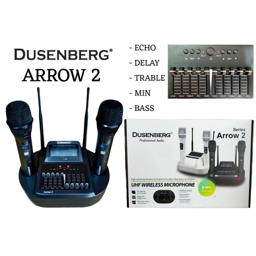 Mic Wireless DUSENBERG Arrow 2, Microphone Rechargeble, Equalizer Echo
