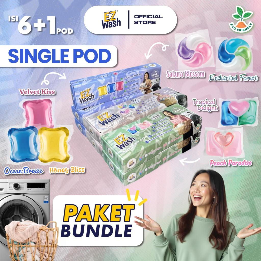 【 COMPLETE 7 BOX 6+1 Pods 】 EZWash Laundry Pod Complete Package Liquid Detergent Gel Capsule EZ Wash