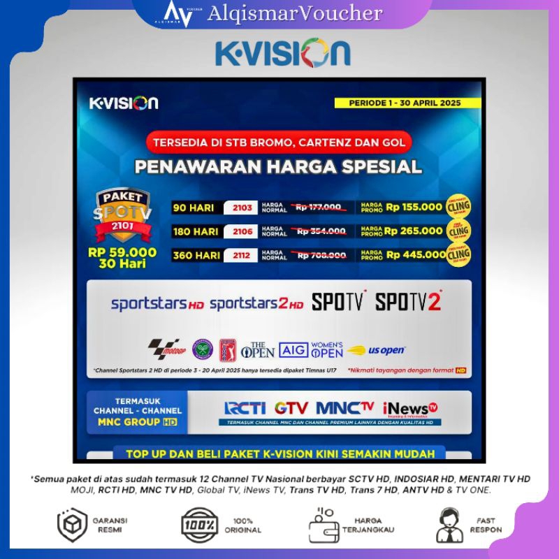 TV Voucher Paket SPOTV K-Vision Atau Moto Gp Bisa semua Jenis K-Vision