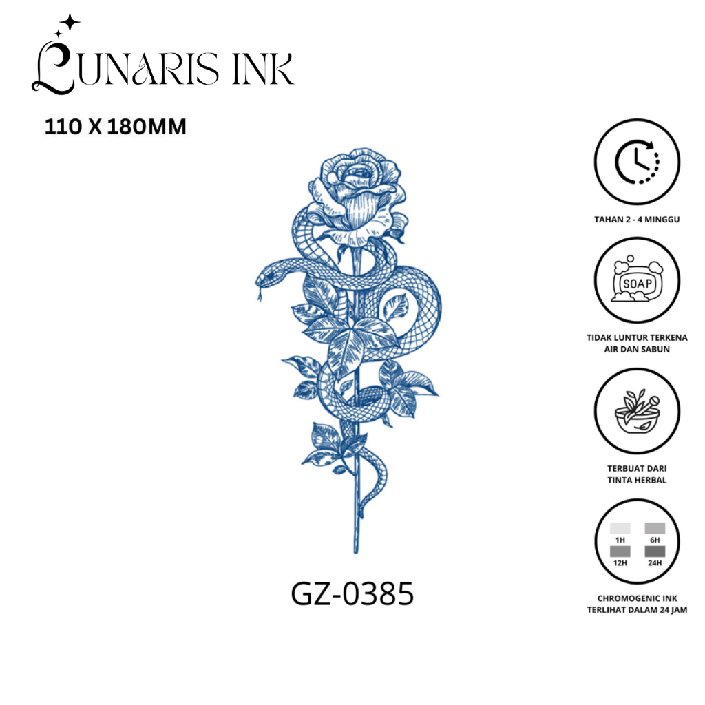Tato Temporer Ular 34 | Tatto Temporer Alami Semi Permanen | Temporary Wajah Dan Tubuh -Lunaris Ink