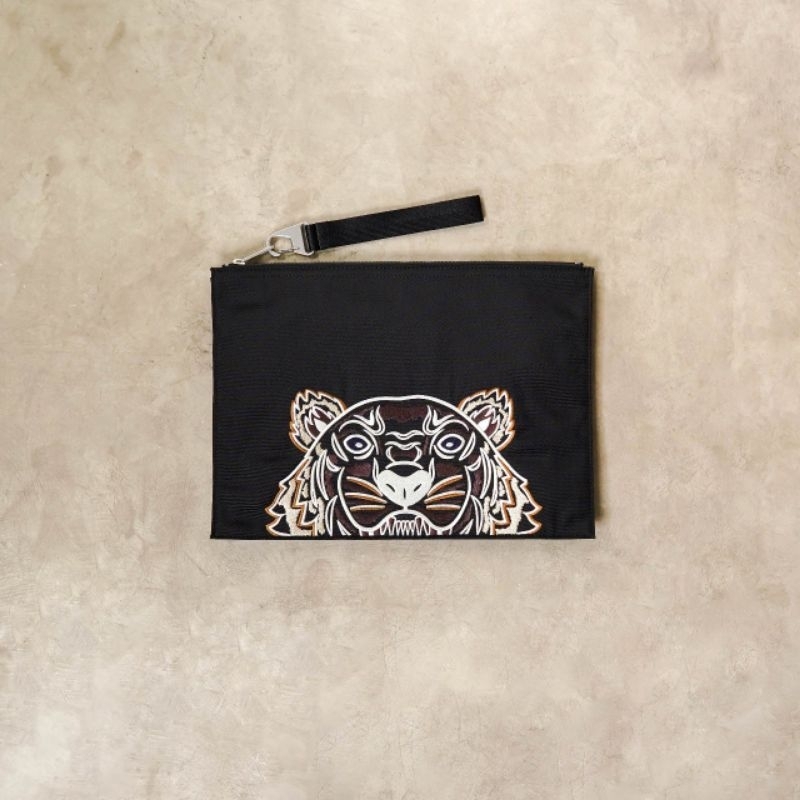 KENZO Tiger Brown Clutch with Handle in Black
