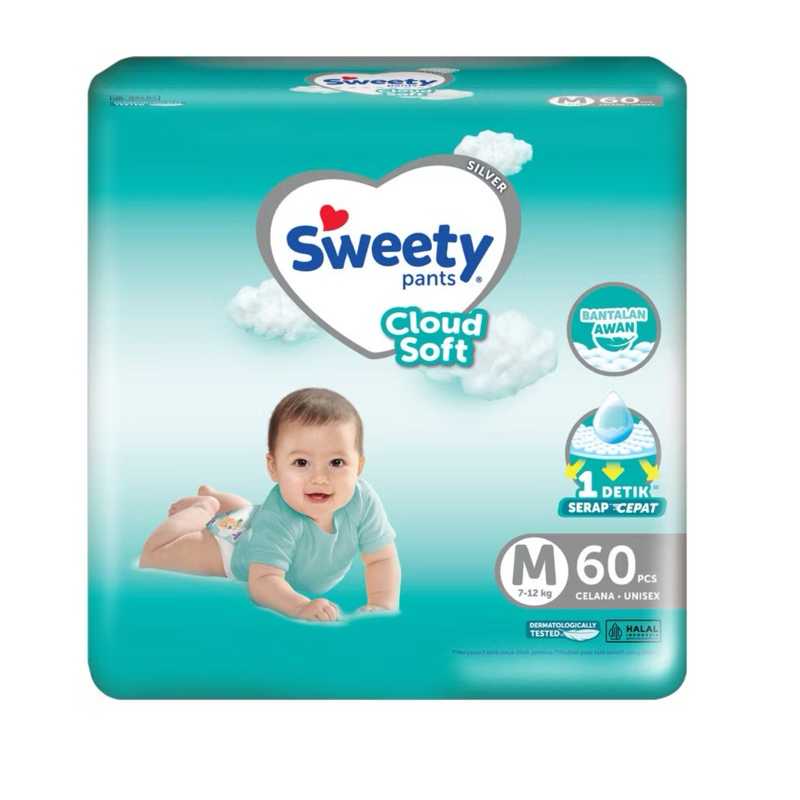 popok bayi celana Sweety silver ukuran M isi60