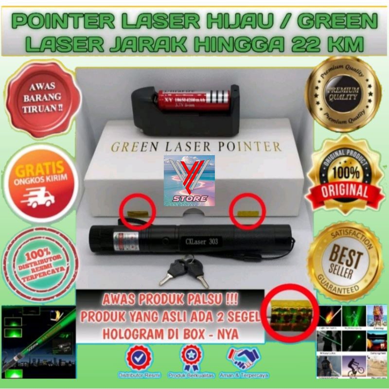 ASLI - POINTER LASER HIJAU / GREEN LASER JARAK HINGGA 22 KM