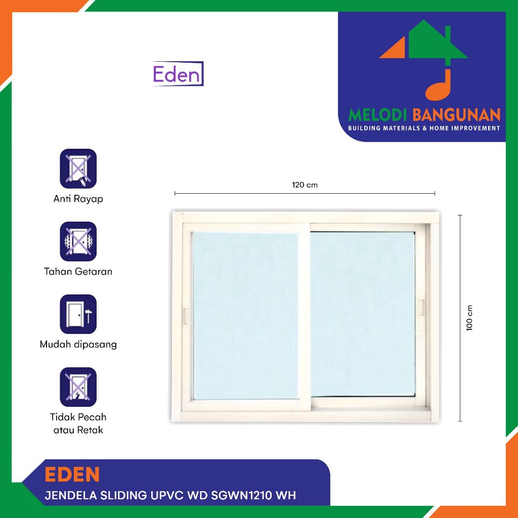 Eden - Jendela + Window Sliding + Sleding + Geser Upvc Sgwn1210 Sgwn 1210 White