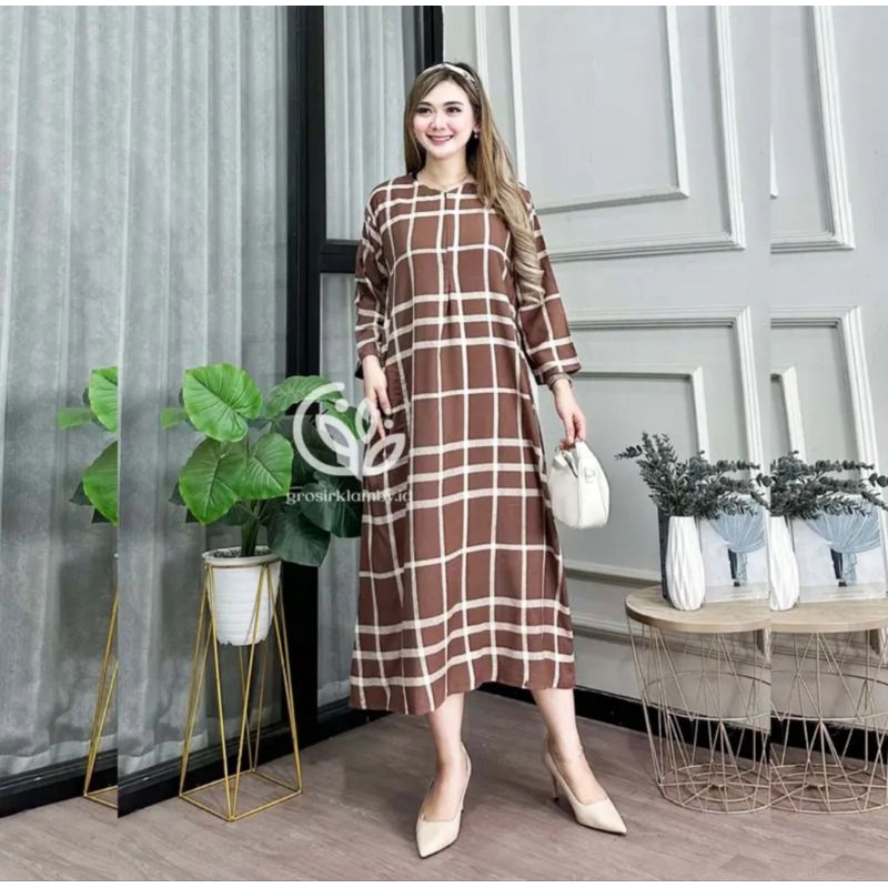 Daster Kotak Rayon Busui Lengan Panjang Adem