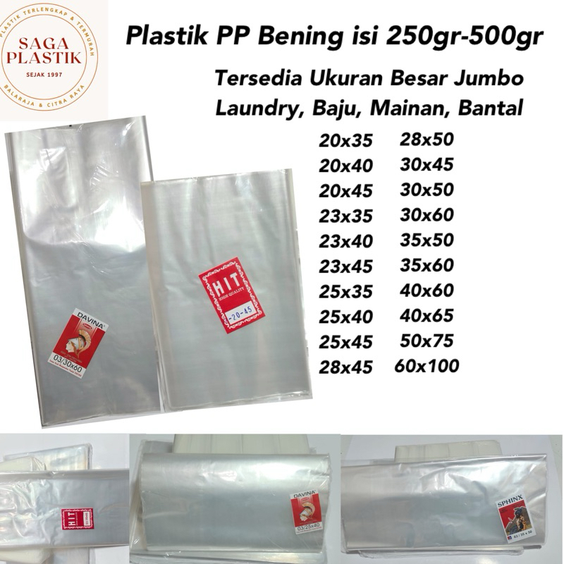 PLASTIK PP BENING BESAR 0,3 Kantong Laundry, Baju, Mainan Ukuran 20x35 20x40 20x45 23x35 23x40 23x45