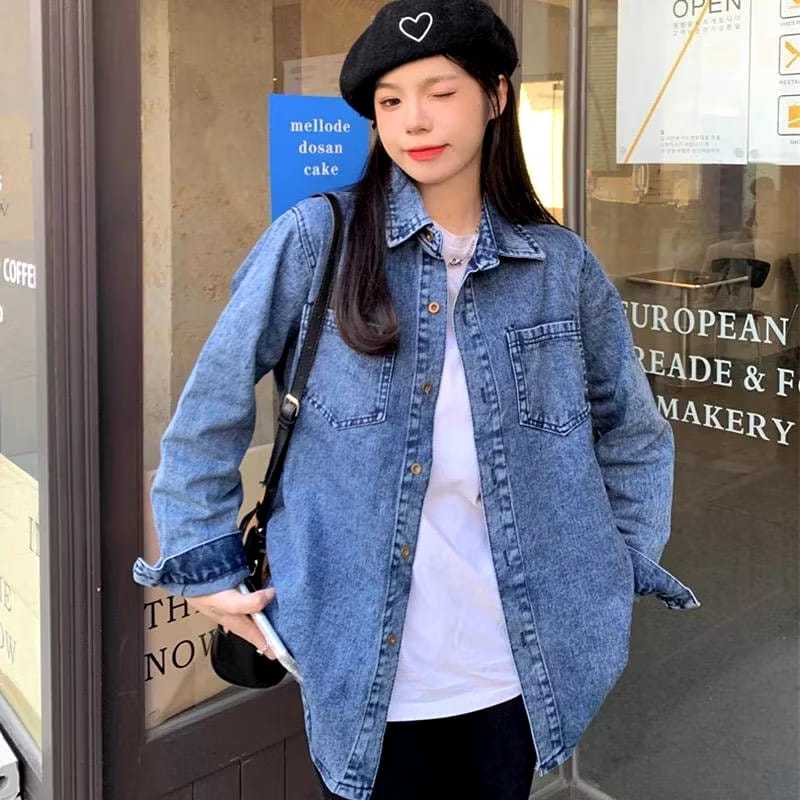 Sweet Woman KEMEJA DENIM SNOW OVERSIZED WANITA KOREA LENGAN PANJANG PREMIUM IMPORT JEANS