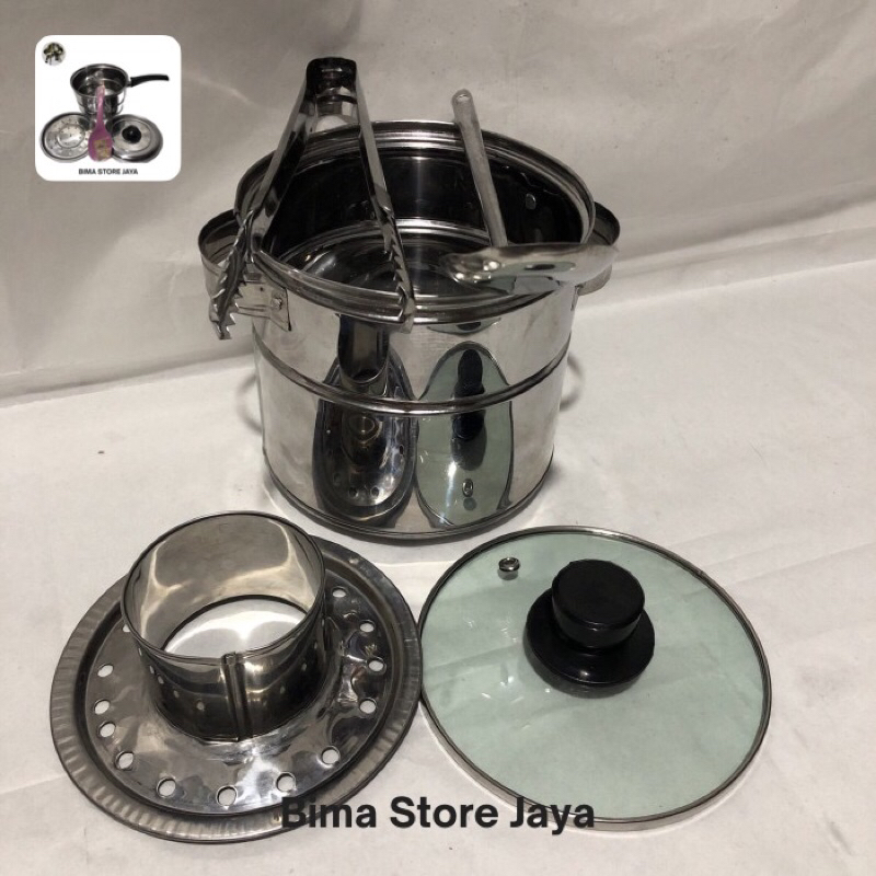 DANDANG BAKSO STAINLESS 18cm TUTUP KACA/UKURAN MINI LENGKAP CENTONG CAPIT