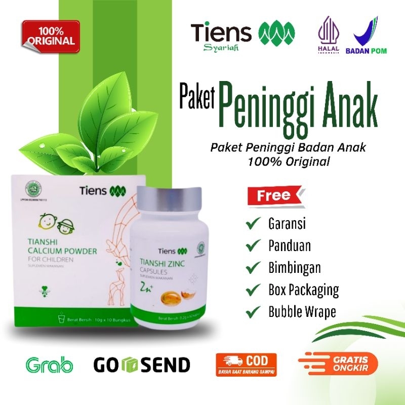PAKET PENINGGI ANAK TIANSHI HERBAL ALAMI | TIANSI CALCIUM POWDER FOR CHILDREN & TIANSHI ZINC 100% OR