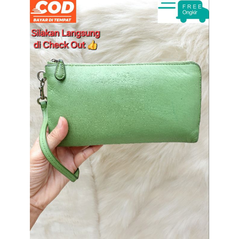 C**ch Dompet Wanita Pouch Kulit Asli Hijau