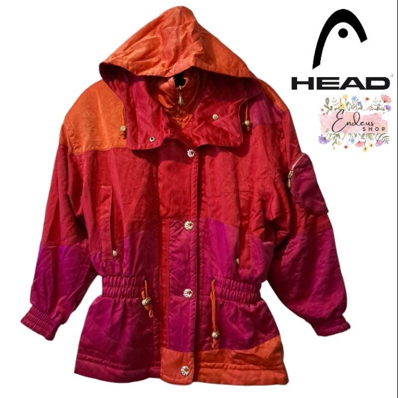 JAKET MUSIM DINGIN VINTAGE CEWEK HEAD SIZE M TO L COLOR BLOCK