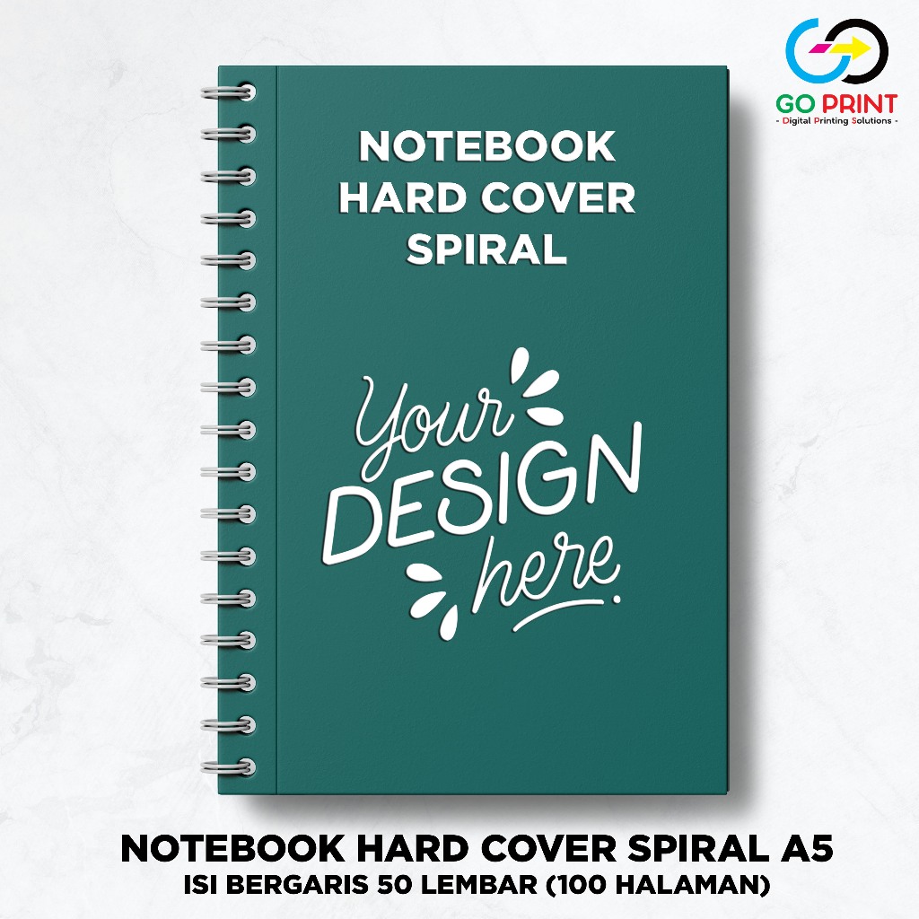 

Notebook Hardcover Custom A5 Spiral / Buku Catatan / Block Note Custom - Isi HVS Bergaris 50 lbr (100 Halaman)