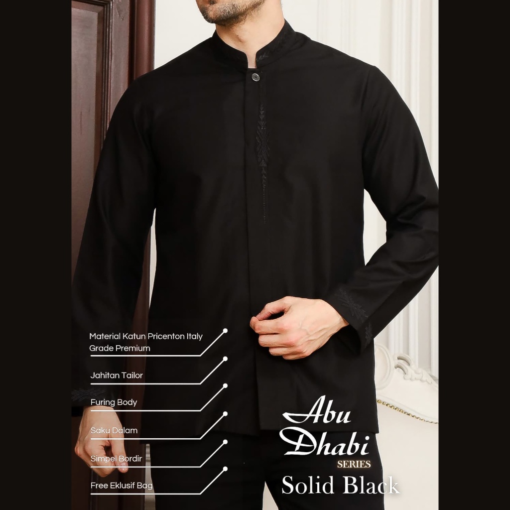 Baju Koko Al Hazmi | Baju Muslim | Baju Koko Putih Hitam